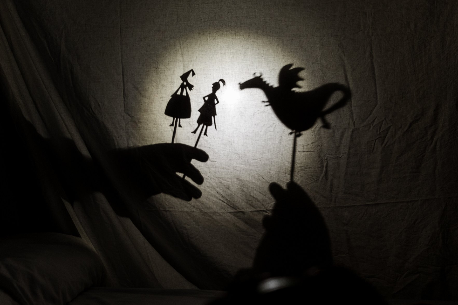 story and legend of Saint George performed by Chinese shadow puppets. fairies, dragons, princesses and knights.